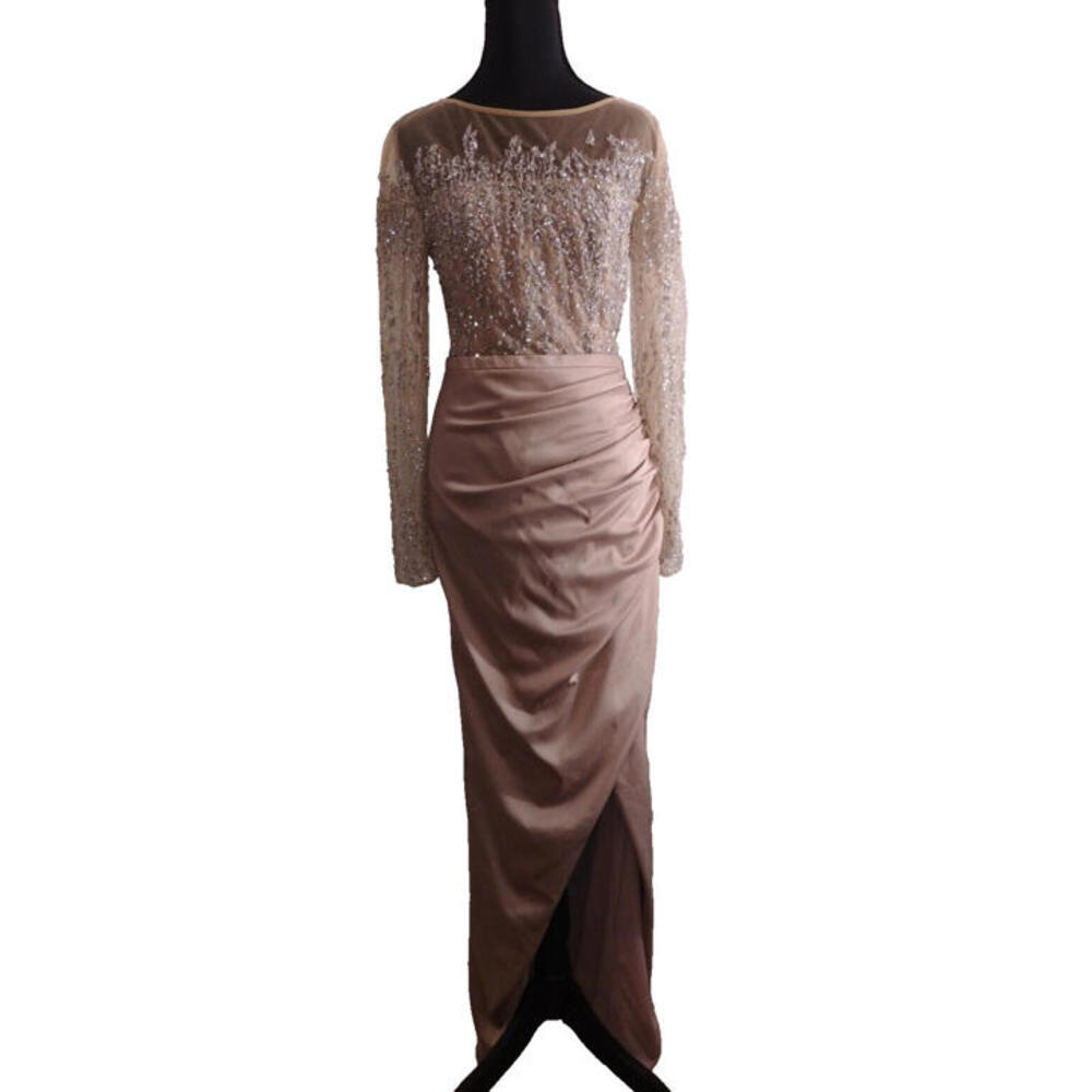 Mac Duggal Beige Sequin Gown